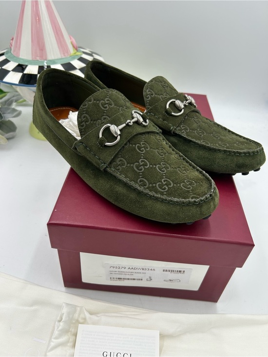Men\'s Gucci GG embossed suede driver loafers size 9 fits 9.5 US made in Italy main image 8